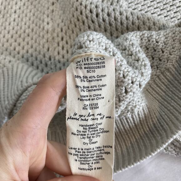 Wilfred Women's Beige Open Knit 3/4 Sleeve Sweater Size S Silk Cashmere Blend - Picture 6 of 10